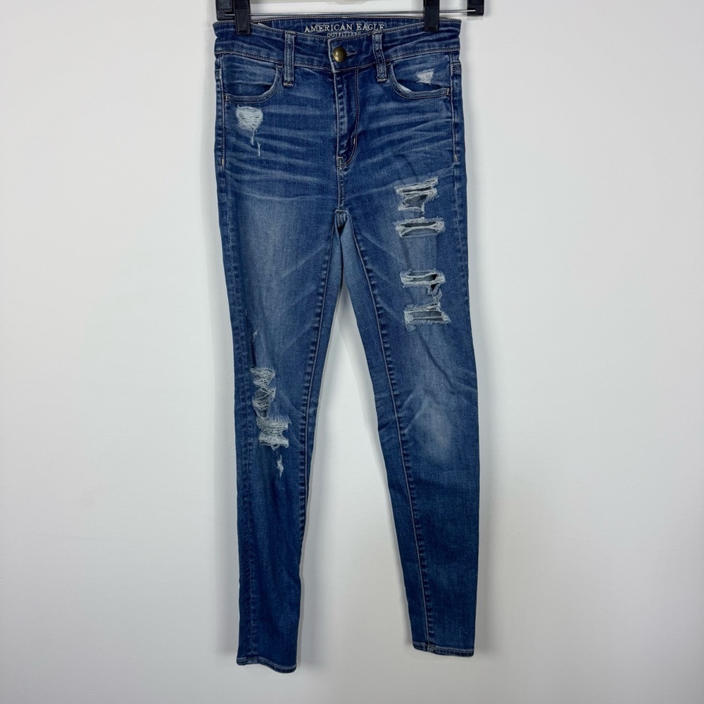 American Eagle Hi Rise Jegging Distressed Denim Jeans 0 Long Tall